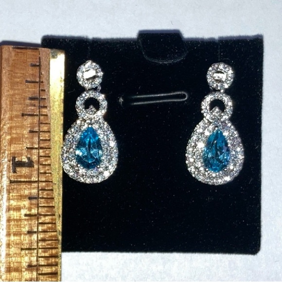 Gold Coast Platinum Plated Blue and Clear Stones Earrings - Picture 5 of 12
